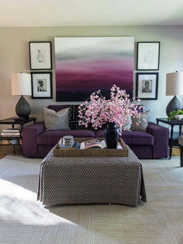 Eclectic look living room  Eclectic look living room Eclectic Livingroom Purple Pink flowers pattern table cloth