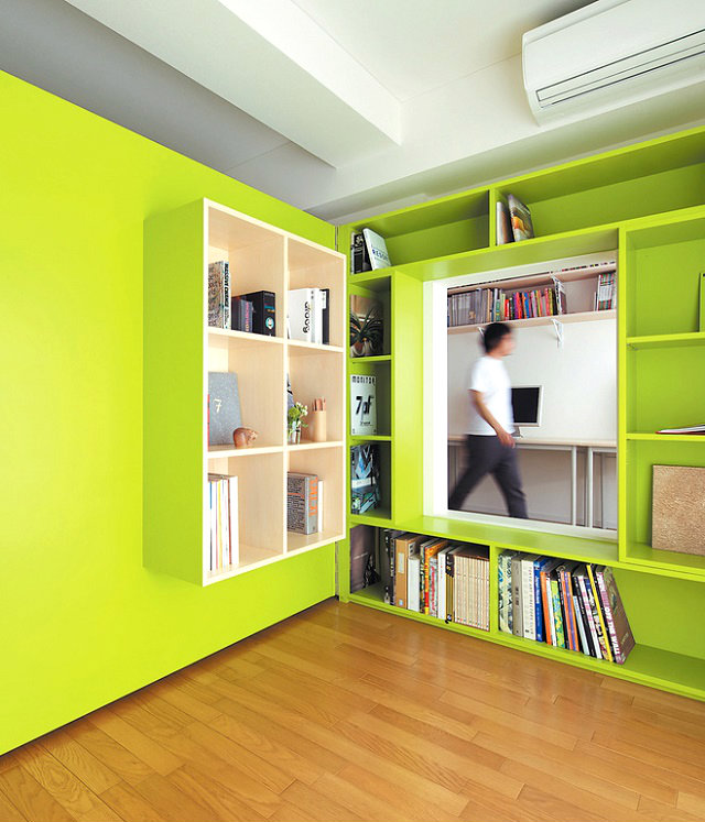 sSATURATED COLOR SCHEMES  SATURATED COLOR SCHEMES IDEAS switch apartment plywood door with built in bookshelves home office1