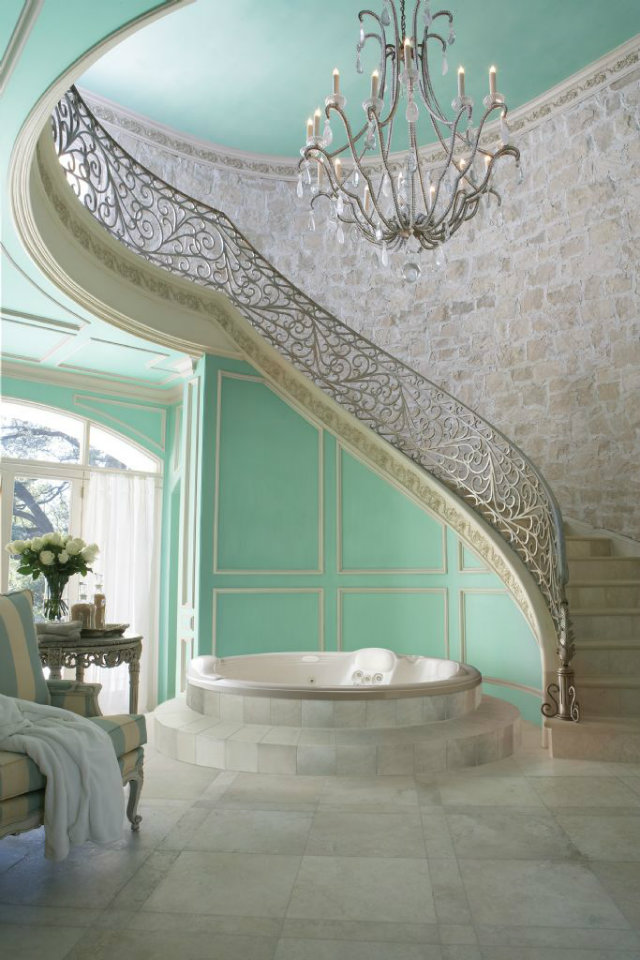 10 Must-See Luxury Bathroom Ideas  10 Must-See Luxury Bathroom Ideas Luxury bathrooms elegant stairway turquoise wall