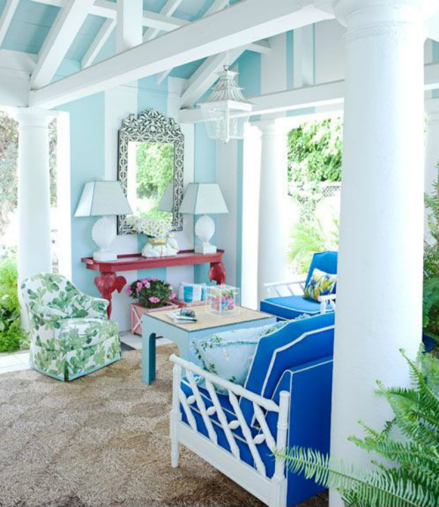 Chic Patio Style to Enjoy the Summer  Chic Patio Style to Enjoy the Summer patio style baby blue bright blue chairs red elephant table1