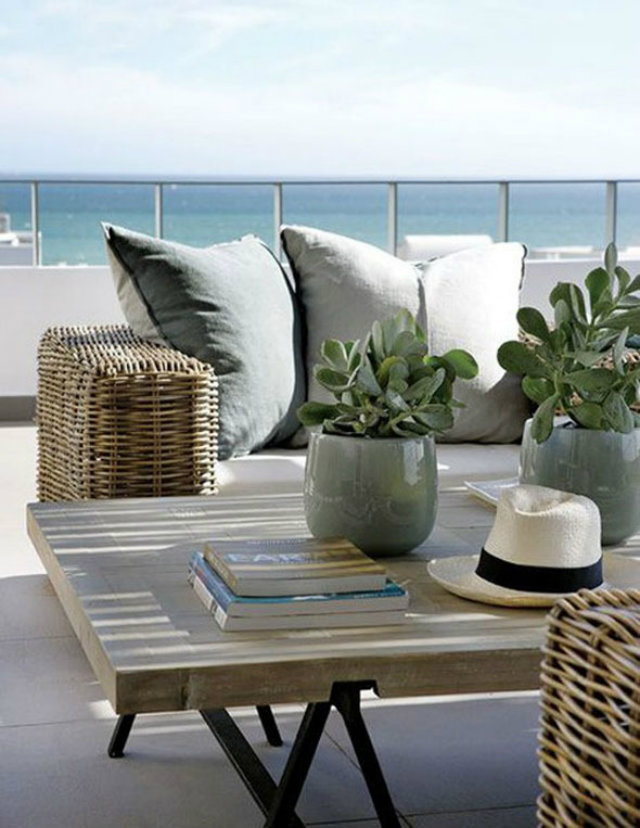 Chic Patio Style to Enjoy the Summer  Chic Patio Style to Enjoy the Summer patio styles beach straw sofa grey pillows panama hat