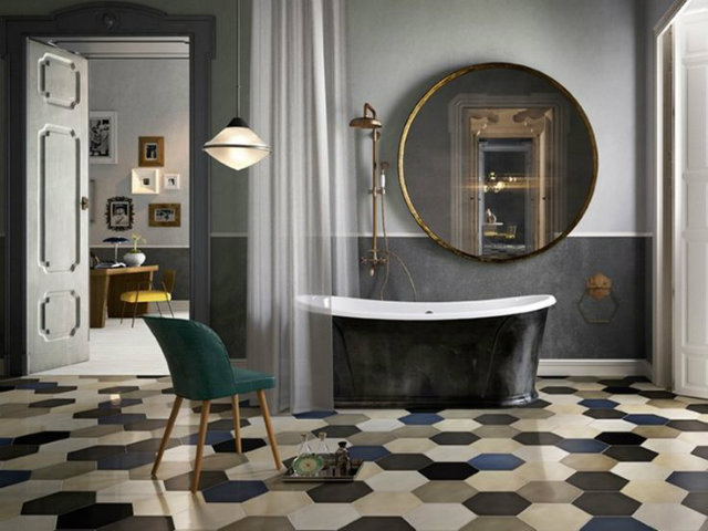 Mind Your Step! Luxury Pattern Floors  Mind Your Step! Luxury Pattern Floors patterned floor with bathtub