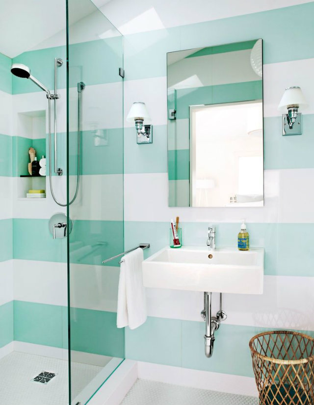 Stripes Details for your Interior Decor  Idea: Decorate with Stripes Stripes turquoise bathroom wall