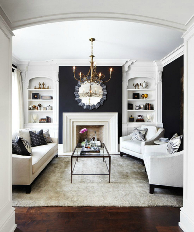 beautiful mirrors for living room inspiration living room mirrors 10 GORGEOUS LIVING ROOM MIRRORS vintage black and white living room with beautiful round hanging mirror for black wall applied over the fireplace