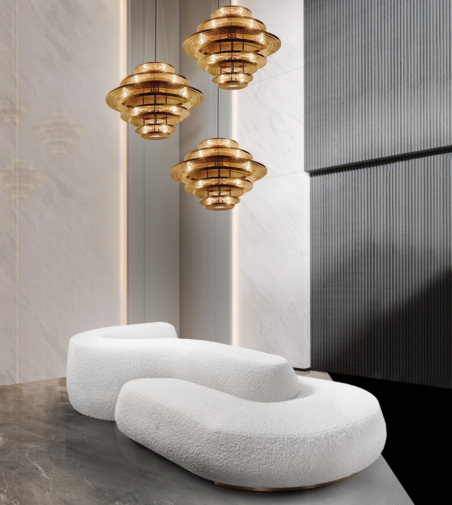 elegant hallway design with white sofa and gold lamp modern hallway decoration Modern Hallway Decoration for a Timeless and Fierce Design EH4