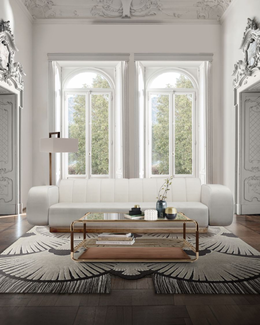 white sofa, white floor lamp, white and gray rug, golden center table, decorative elements euroamykasa Euroamykasa Inspiring Interiors Euroamykasa Inspiring Interiors1 10 1