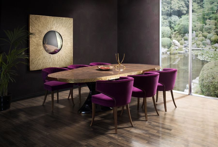 open space dining room design with wood rectangular dining table and pink velvet dining chairs modern dining room Modern Dining Room: Rectangular Dining Tables &#038; Velvet Dining Chairs Modern Dining Room Ideas Rectangular Dining Table and Velvet Dining Chairs 2