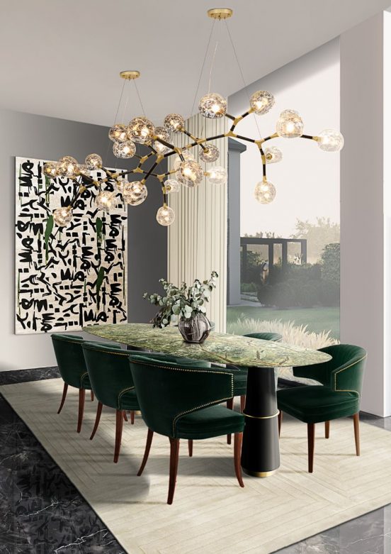 Modern Dining Room Design with Green Dining Chairs