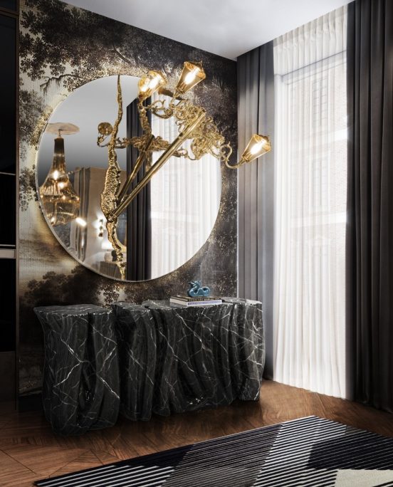 Modern Round Mirrors for Hallways and Entryways: Brass, Wood, Gold & S