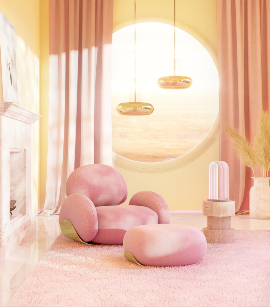 pink tones modern living room with futuristic vibe modern sofas for living rooms Modern Sofas Inspiration for Your Living Room DL2