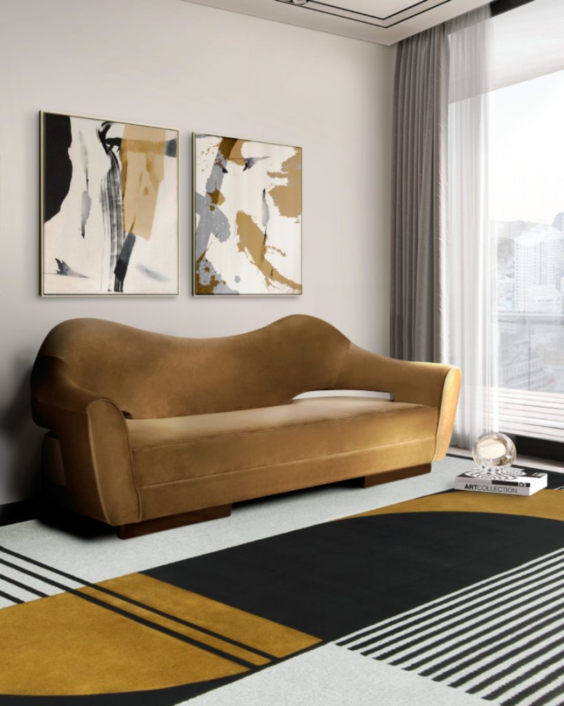 brown sofa, geometrical rug   Pietan Design Modern Style Inspirations1 8 1 819x1024