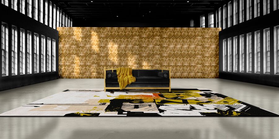 black and gold living room with regal sofa and colourful rug modern sofas for living rooms Modern Sofas Inspiration for Your Living Room RS2