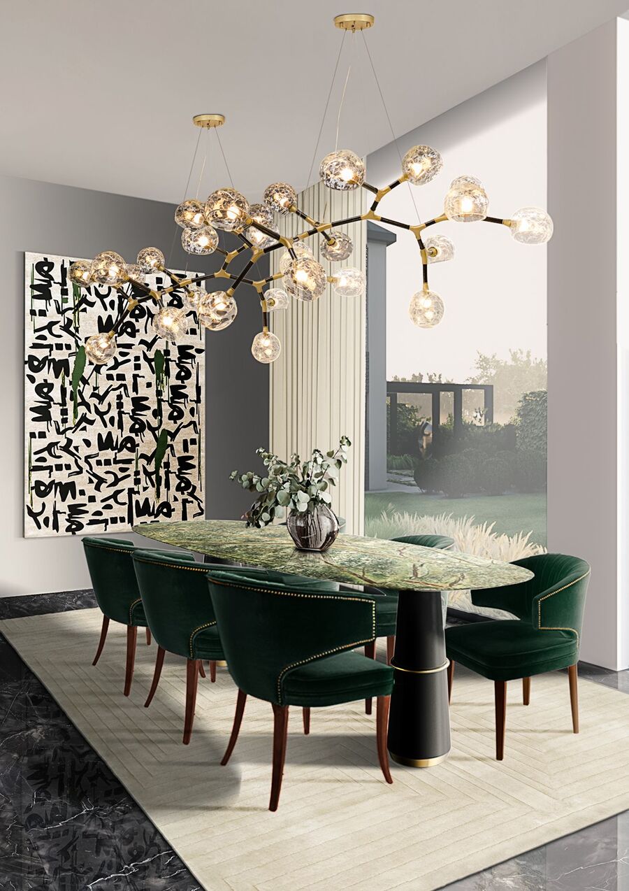 modern dining room design in green and white  glamorous dining room designs 10 Glamorous Dining Room Designs You Need to Know 10 Glamorous Dining Room Designs You Need to Know 1