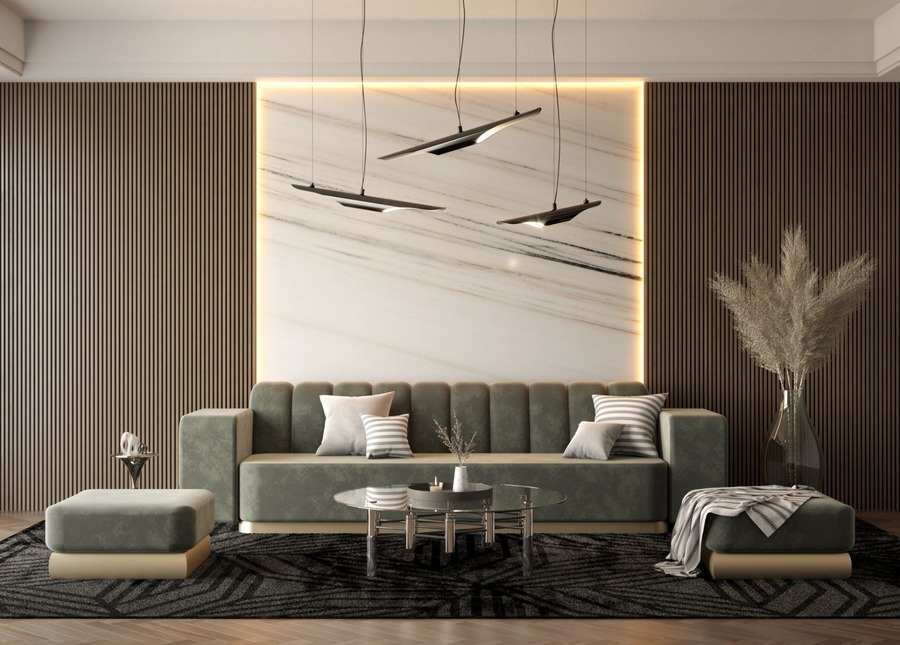 modern living room design with velvet green sofa modern sofas for living rooms Modern Sofas Inspiration for Your Living Room Modern Sofas Inspiration for Your Living Room