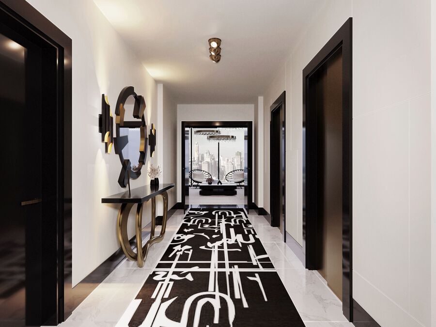modern elegant black hallway with contemporary runner rugs contemporary runner rugs Contemporary Runner Rugs: Hallway Inspiration contemporary runner rugs 7