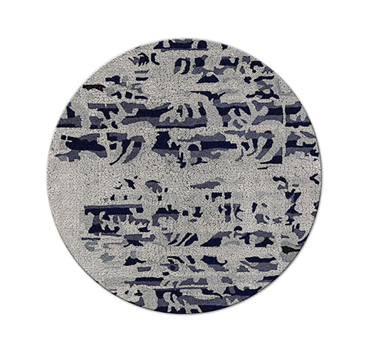 SUDD Round | Round Hand-knotted Wool Rug in White and Blue by BRABBU