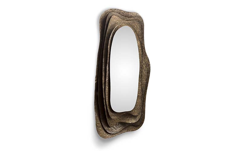 KUMI | Hammered Aged Brass Mirror Contemporary Design by BRABBU