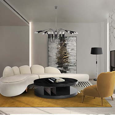 Modern Living Room with Fritzroy Sofa, Lallan II Center Table and Dalyan Armchair
